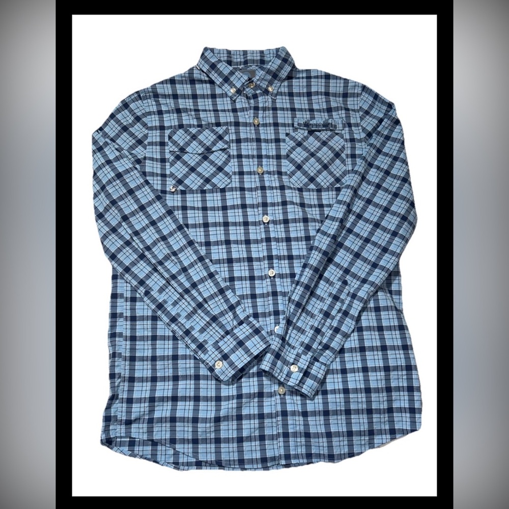 Vineyard Vines boys L Fishing shirt blue plaid long sleeve button up